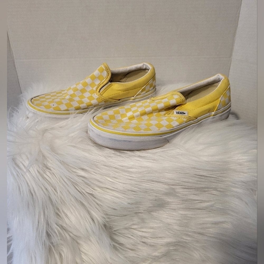 Vans Kids Yellow Checkered Slip-On Shoes, Size 5.5